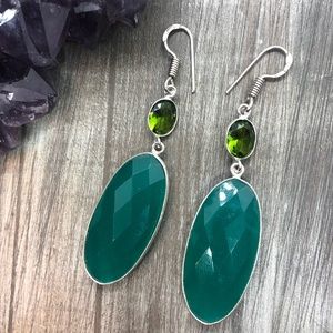 Peridot and agate crystal drop gemstone earrings